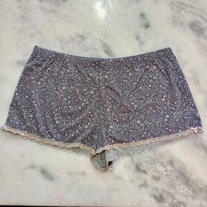 Laura Ashley Womens Pajama Shorties Lace Hem Paisley Gray XL
